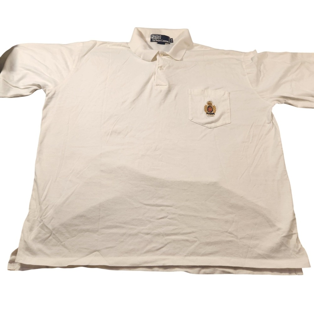 Vintage 90s Polo‎ Ralph Lauren Crown Crest Polo Shirt White Knit Mens Medium